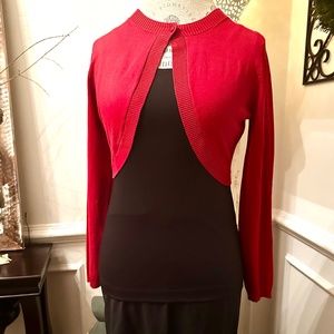 Talbots petite women’s silk solid red one-button cardigan sweater size small EUC